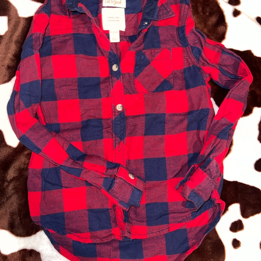 Plaid Kids Shirt - Red and Blue